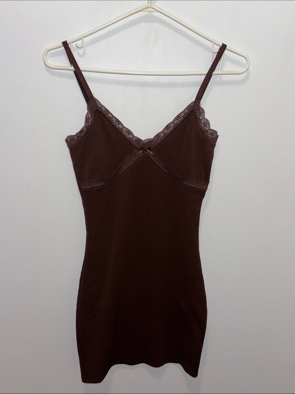 Divided Brown Ribbed Lace-Trim Slip Dress, like new, never worn.